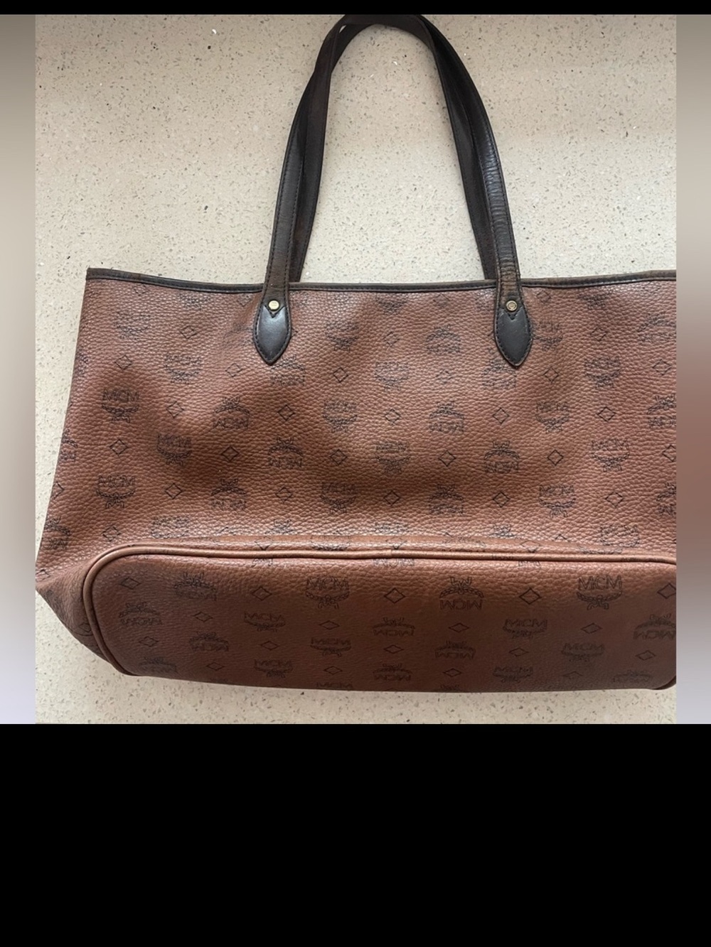 MCM Visetos leather Tote bag with Navy and Gray Center Stripe - Picture 4 of 7